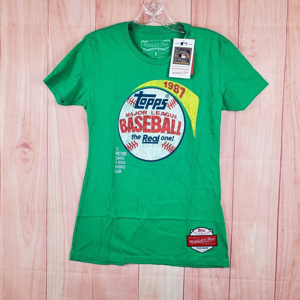 Mitchell & Ness Womens T-Shirt M Heather Green 1987 Topps Major League Baseball